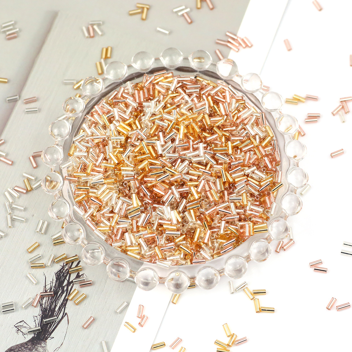 5mm Rose Golden Cylindrical Glass Beads for Jewelry Making